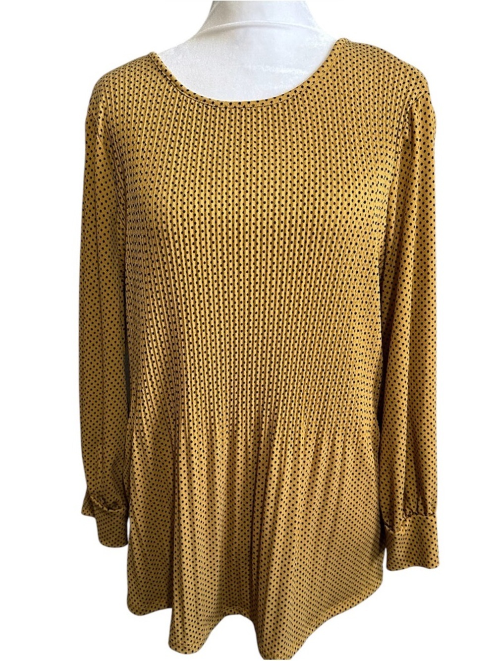 Adrianna Papell Mustard Yellow and Black Polka Dot Blouse size M